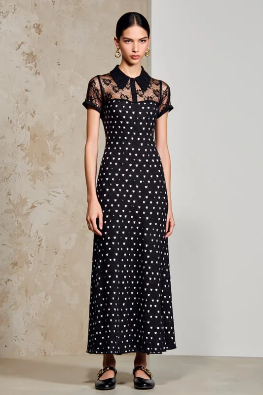 Black Sheath Long Polka Dot Dress with Short Sleeves sold by Zapaka