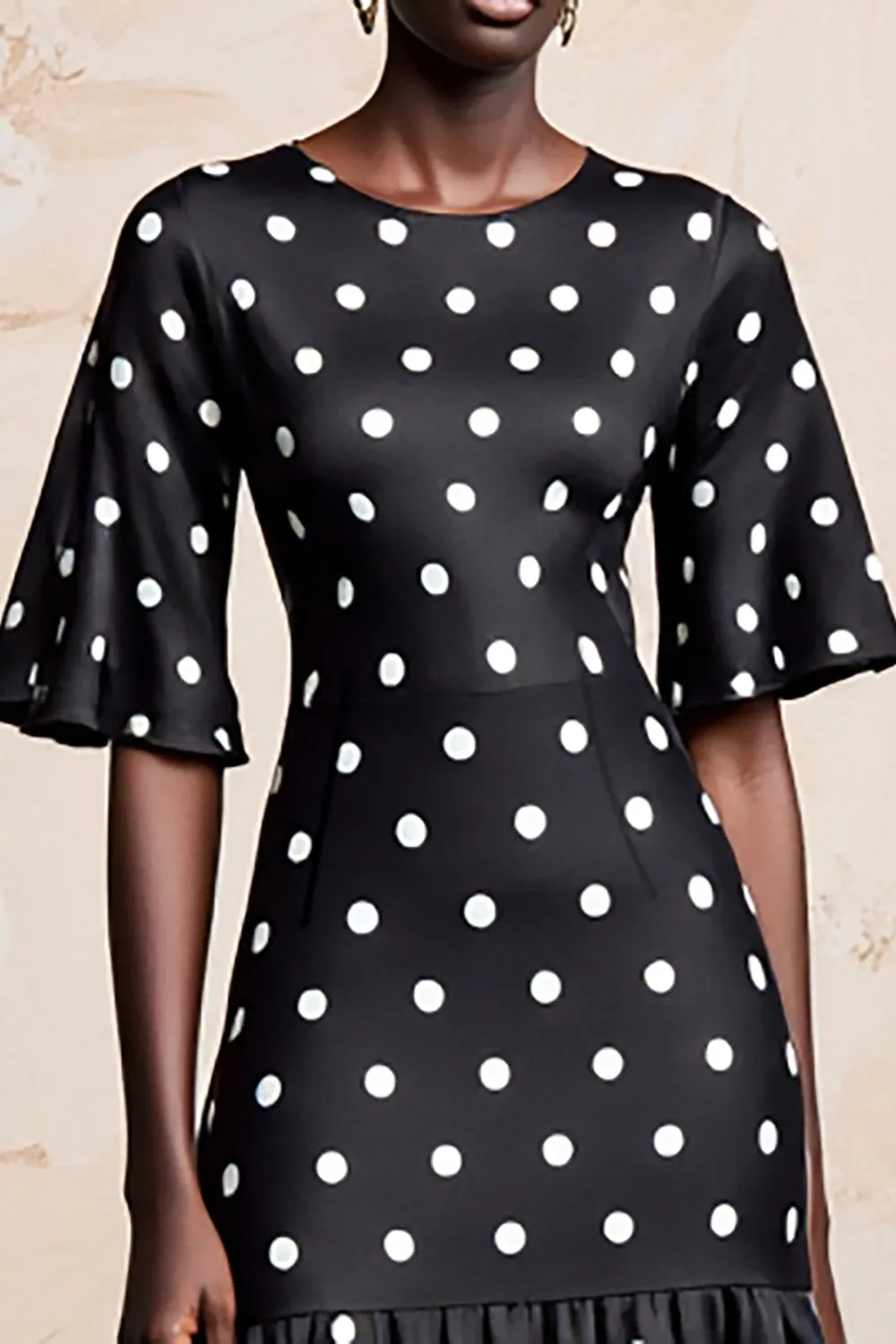 Black A Line Short Sleeve Polka Dot Dress sold by Zapaka product image thumbnail 3