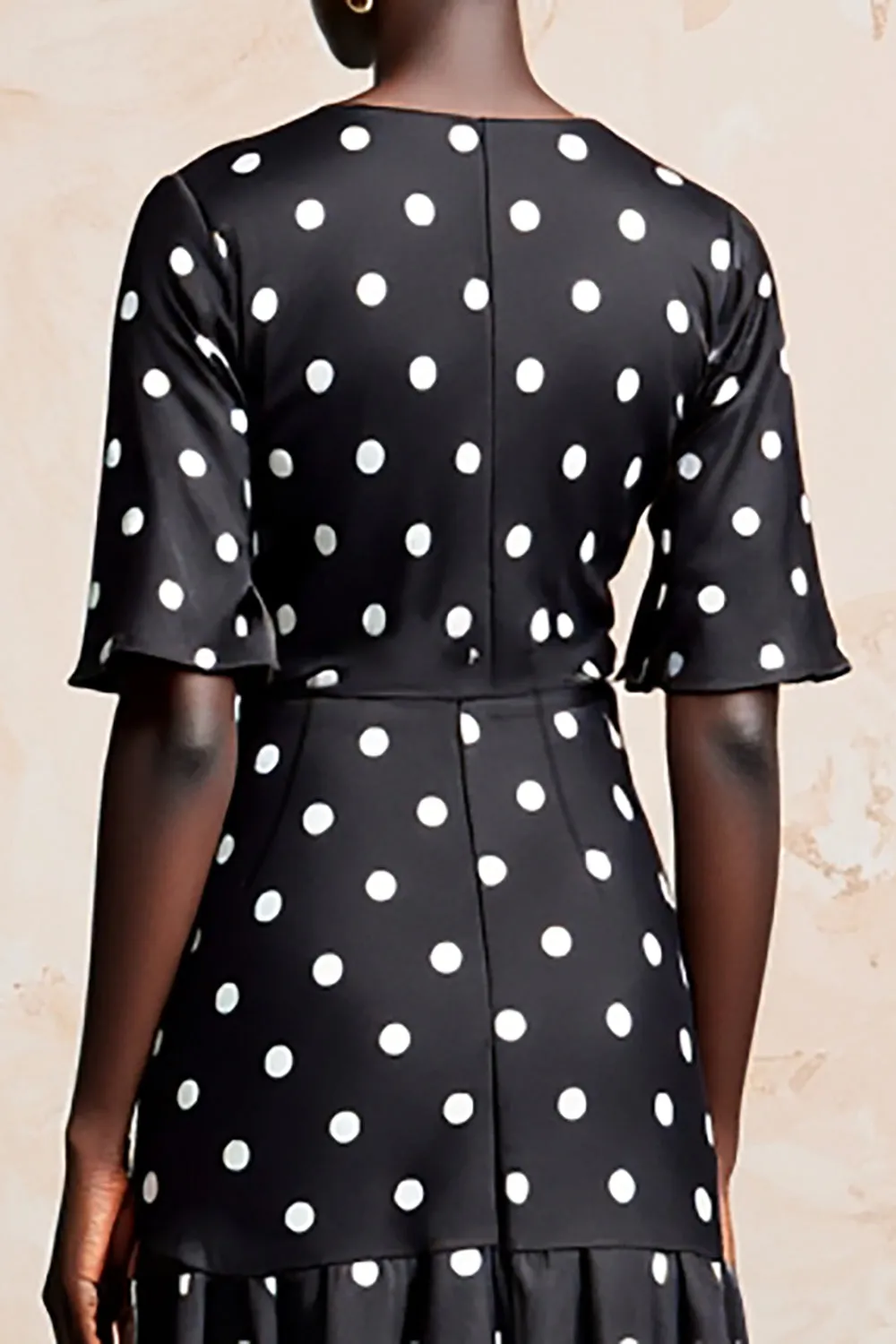 Black A Line Short Sleeve Polka Dot Dress sold by Zapaka product image thumbnail 4