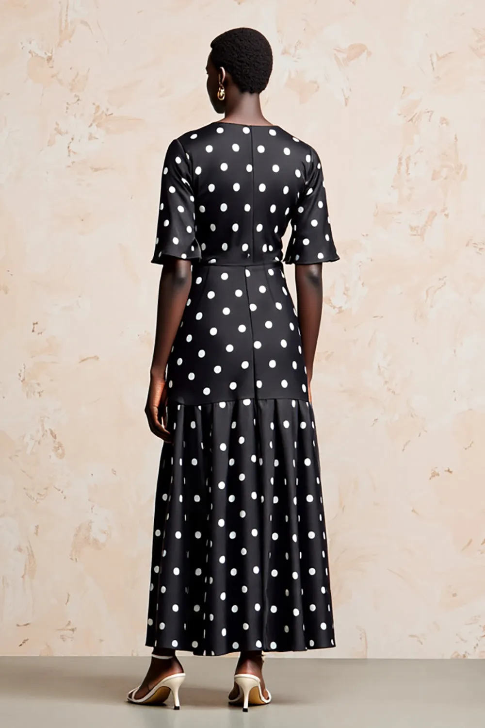 Black A Line Short Sleeve Polka Dot Dress sold by Zapaka product image thumbnail 2