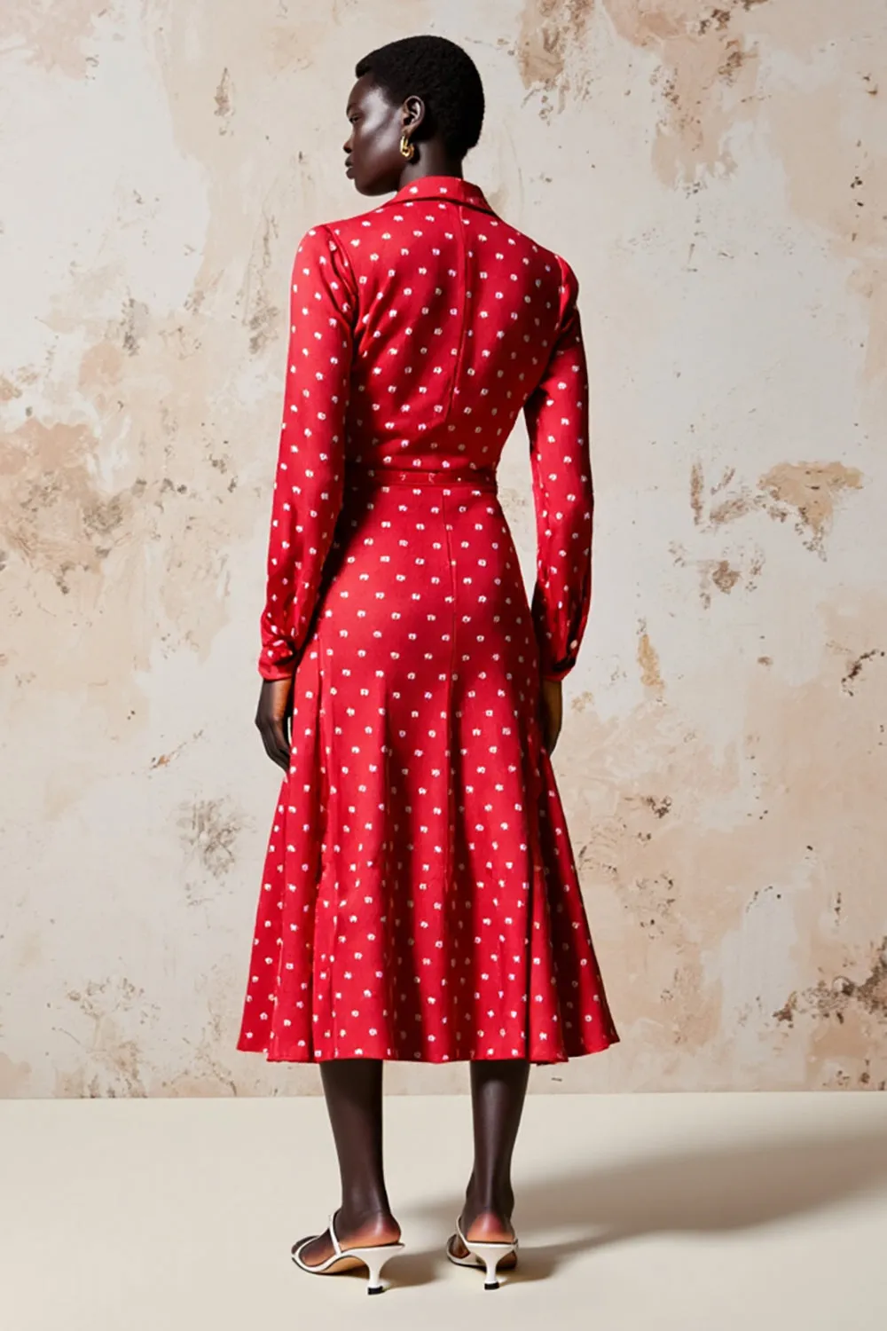 Red A Line Long Sleeve Polka Dot Dress sold by Zapaka product image thumbnail 2
