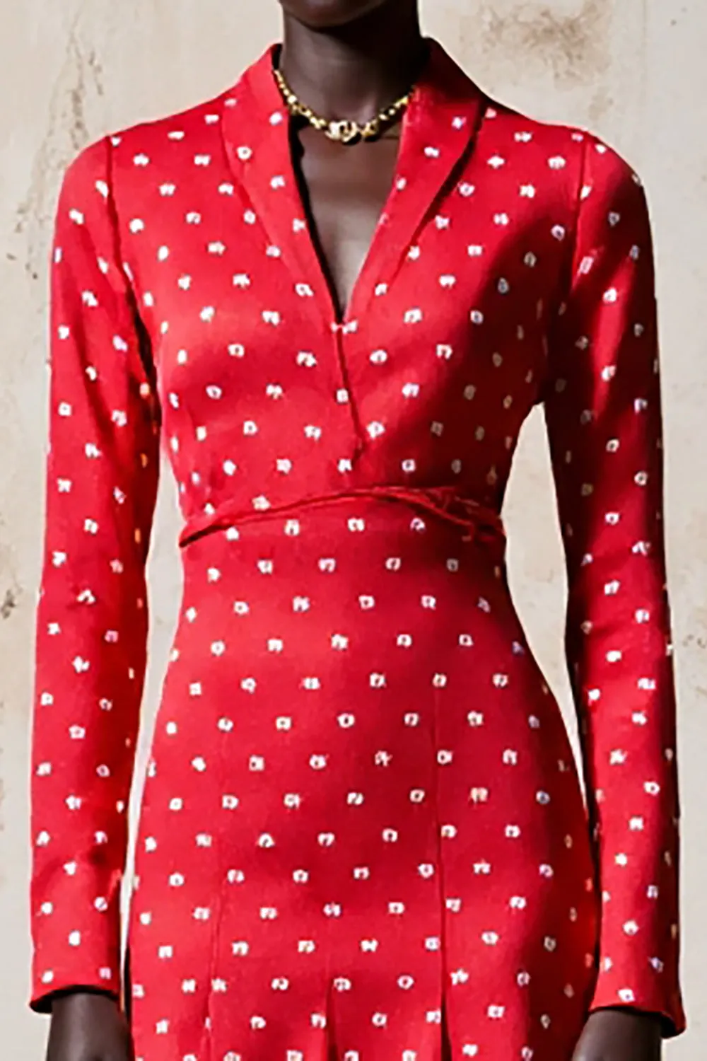 Red A Line Long Sleeve Polka Dot Dress sold by Zapaka product image thumbnail 3