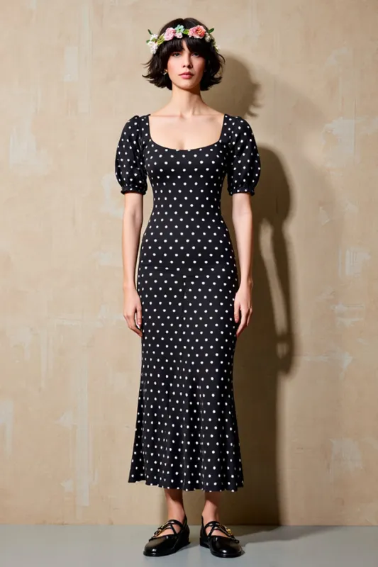 Black Sheath Short Sleeve Polka Dot Dress sold by Zapaka