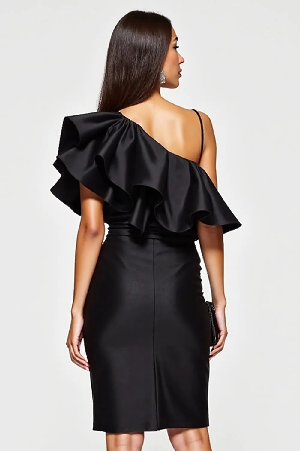 Ruffled Satin Bodycon Black Cocktail Dress sold by Zapaka product image thumbnail 4