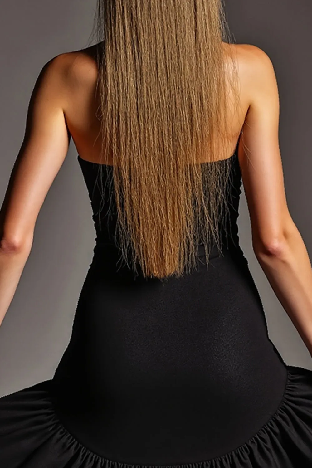 Black Strapless A Line Cocktail Dress with Ruffles sold by Zapaka product image thumbnail 4