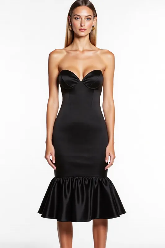 Mermaid Black Strapless Midi Cocktail Dress sold by Zapaka