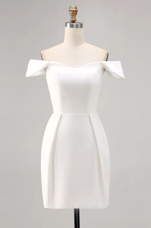 White Bodycon Off The Shoulder Satin Graduation Dress sold by Zapaka