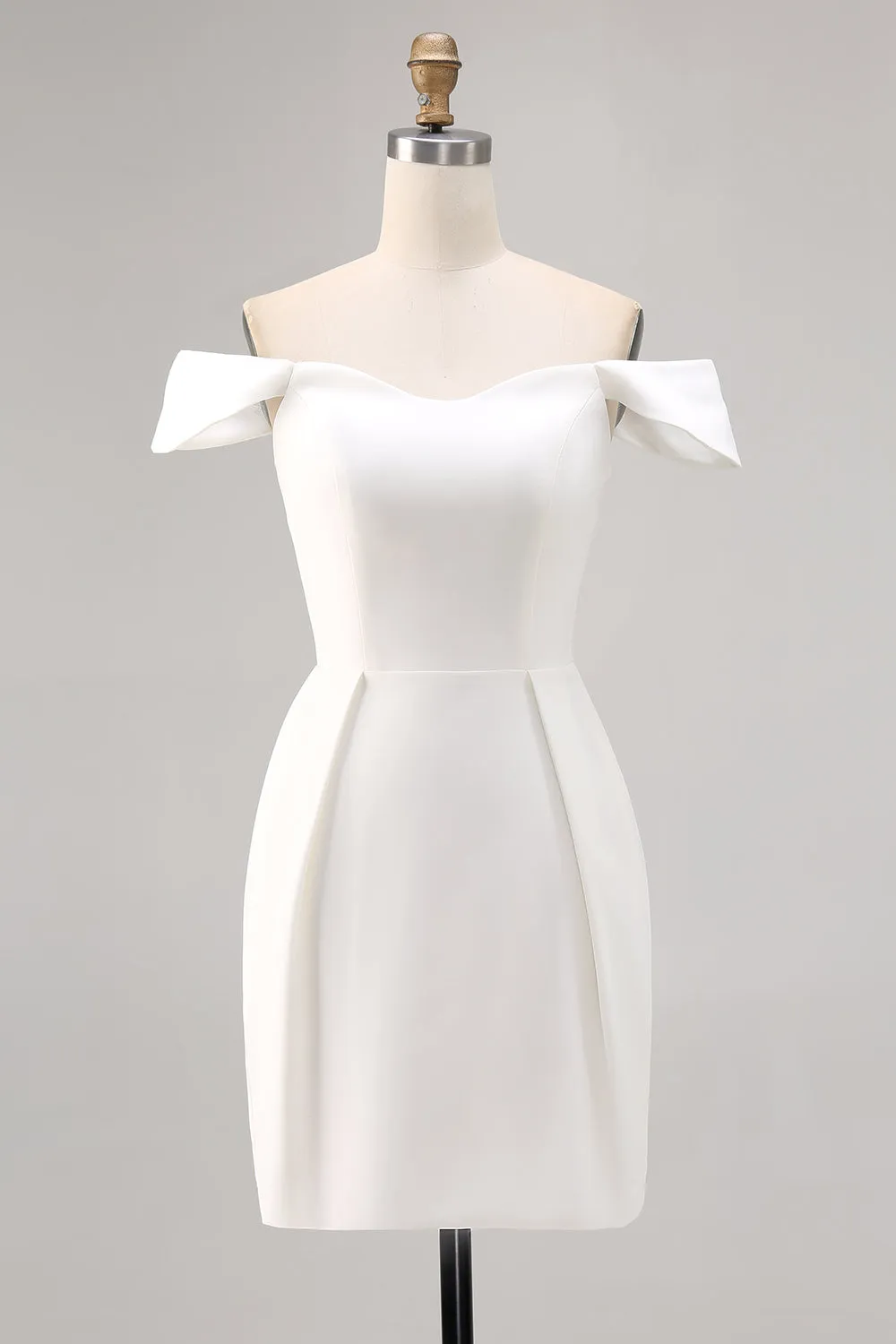 White Bodycon Off The Shoulder Satin Graduation Dress sold by Zapaka
