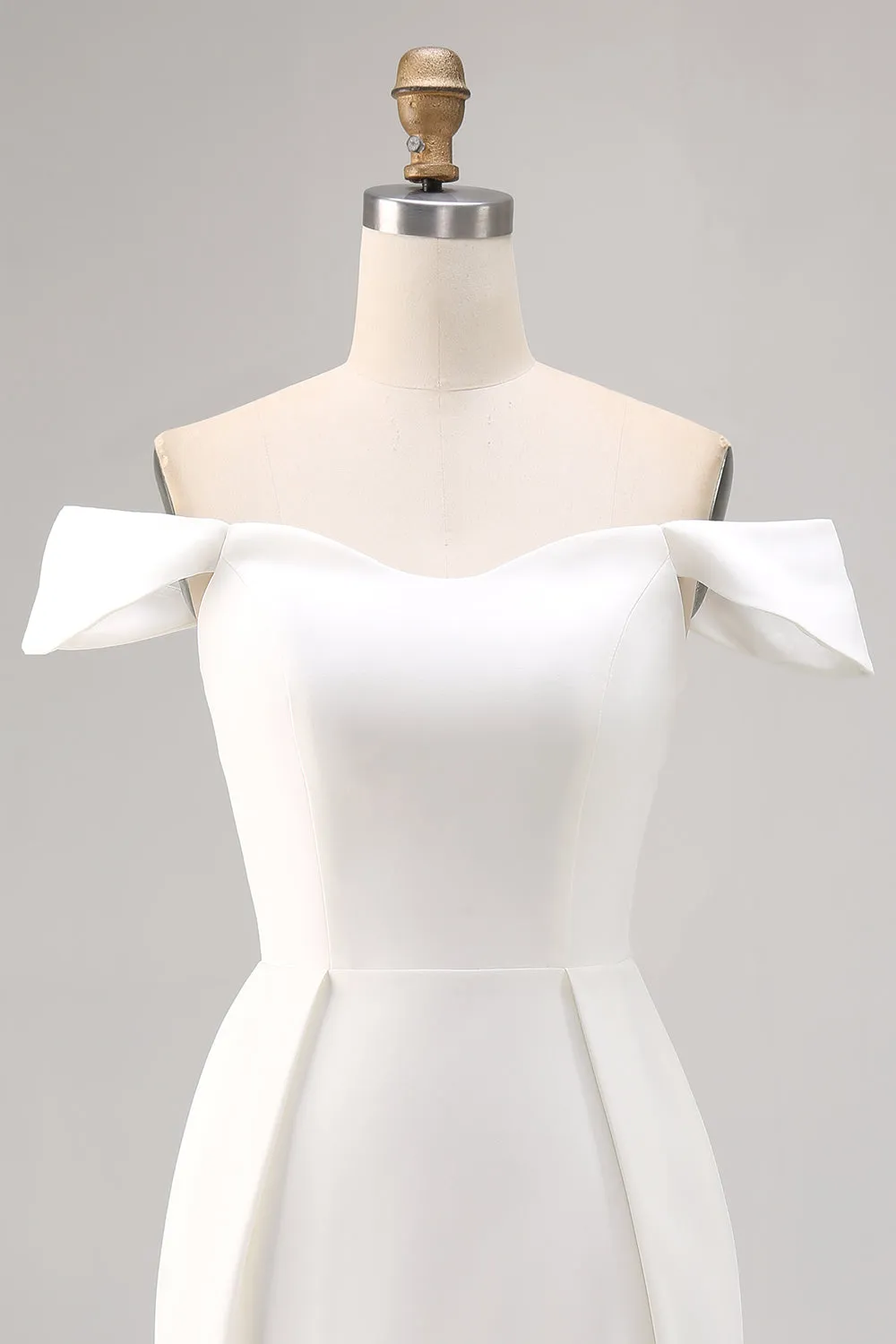 White Bodycon Off The Shoulder Satin Graduation Dress sold by Zapaka product image thumbnail 4
