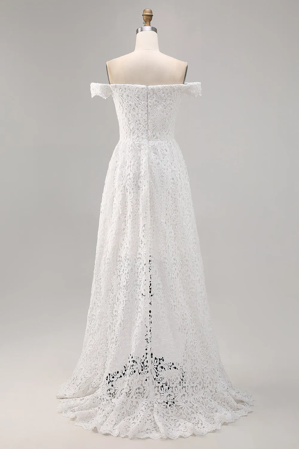 White Off the Shoulder Lace High-Low Boho Wedding Dress sold by Zapaka product image thumbnail 2