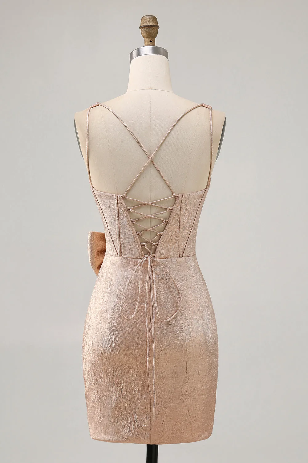 Champagne Bodycon Satin Short Homecoming Dress with Bow sold by Zapaka product image thumbnail 2