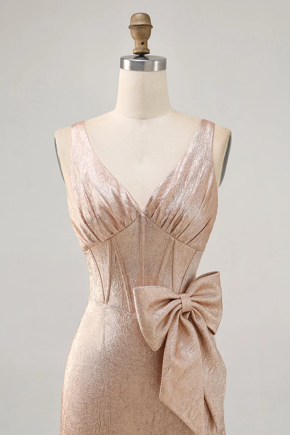 Champagne Bodycon Satin Short Homecoming Dress with Bow sold by Zapaka product image thumbnail 4