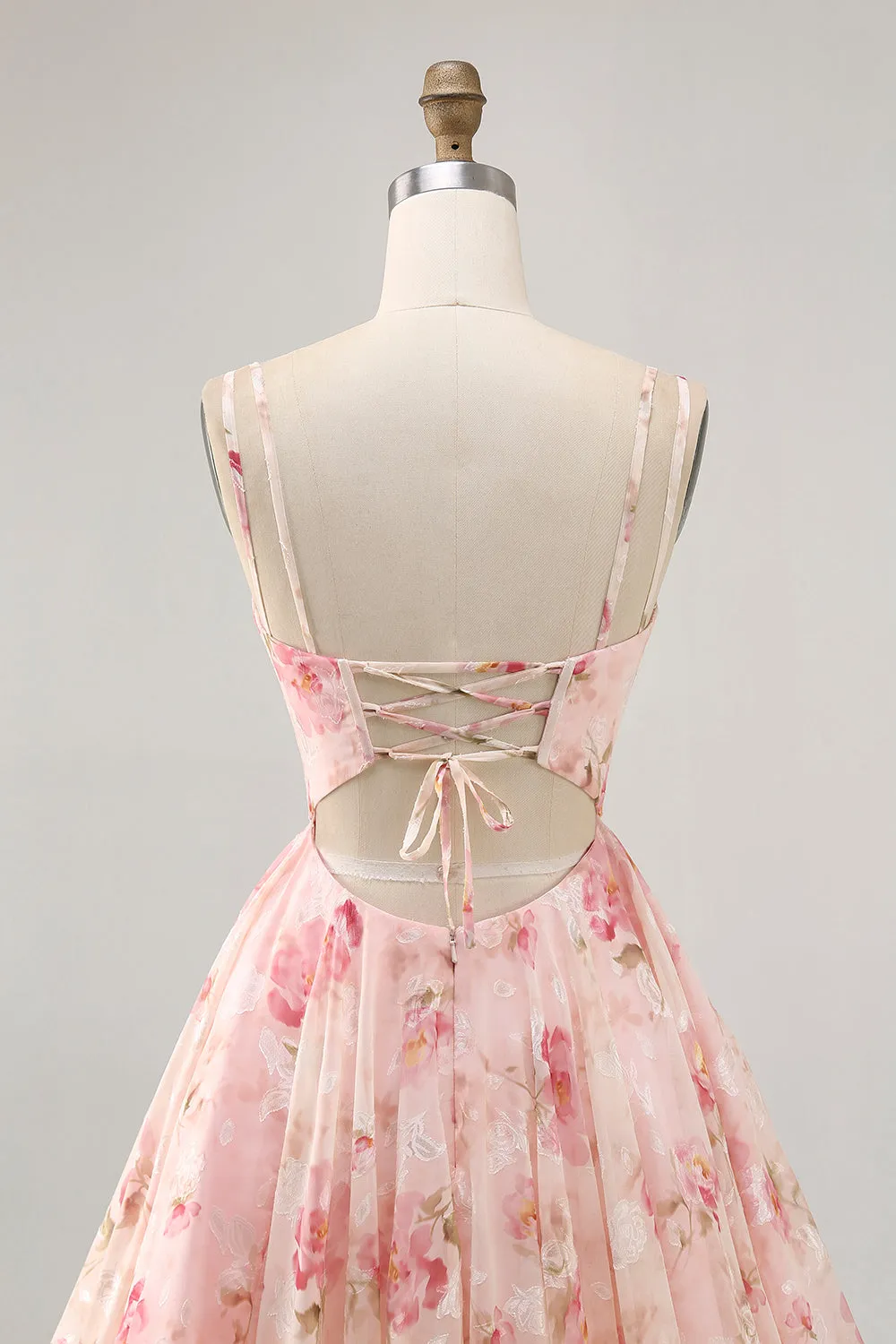 Blush Floral A Line Square Neck Corset Printed Homecoming Dress sold by Zapaka product image thumbnail 5