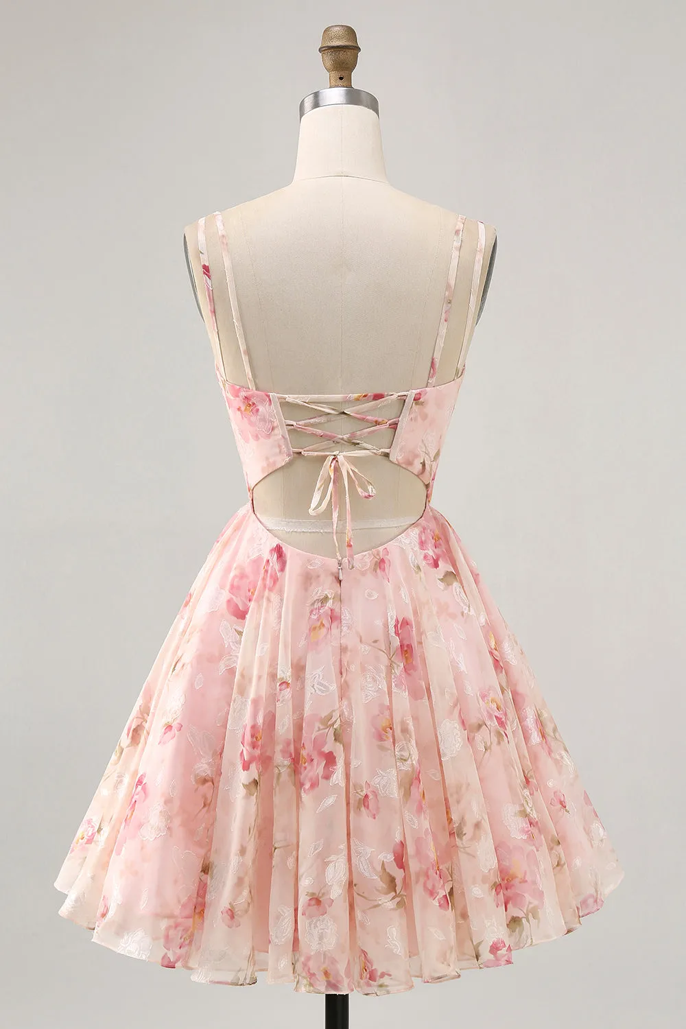 Blush Floral A Line Square Neck Corset Printed Homecoming Dress sold by Zapaka product image thumbnail 2