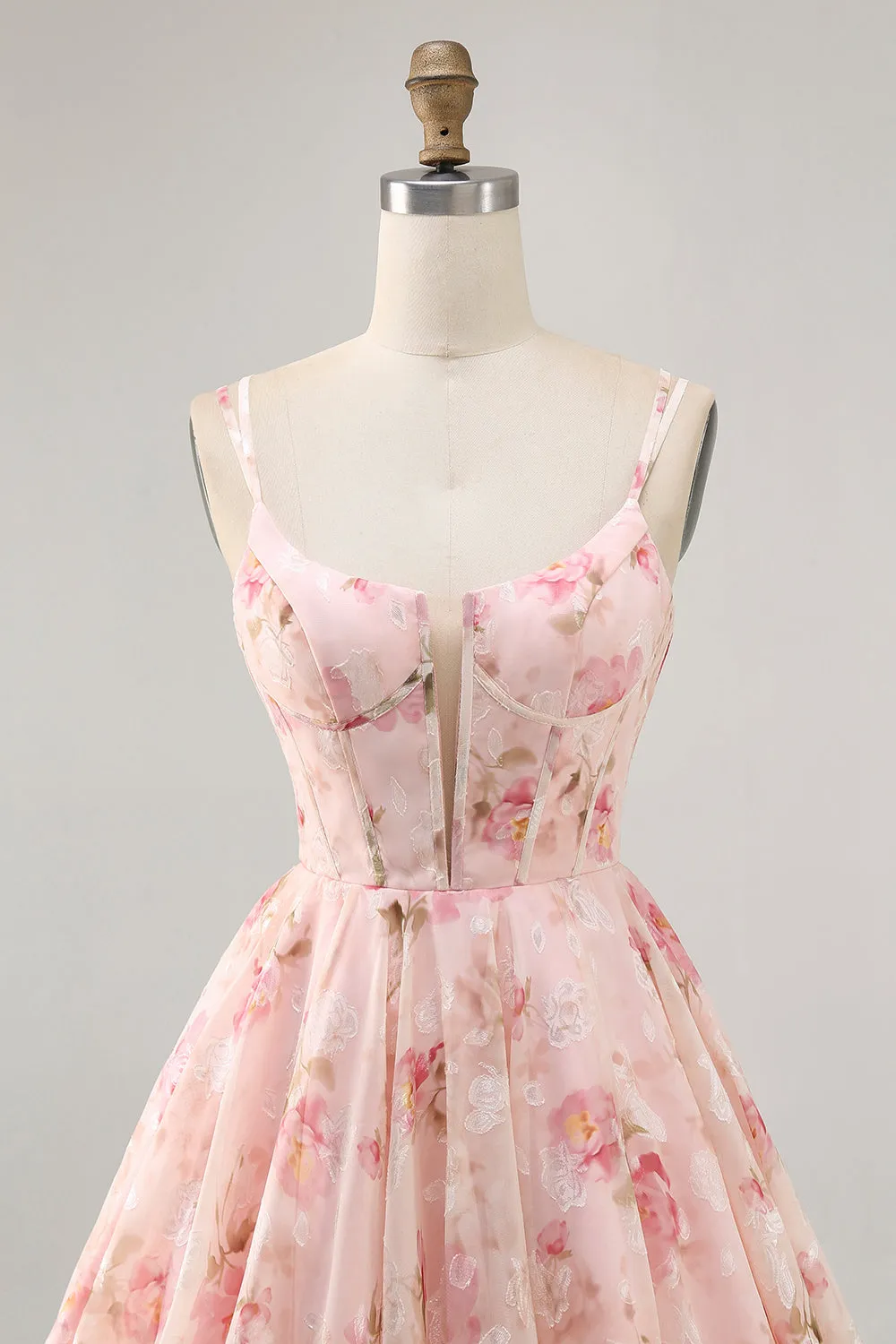 Blush Floral A Line Square Neck Corset Printed Homecoming Dress sold by Zapaka product image thumbnail 4
