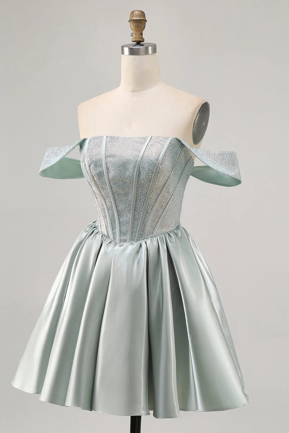 Light Green A-Line Off The Shoulder Corset Homecoming Dress with Beading sold by Zapaka product image thumbnail 3