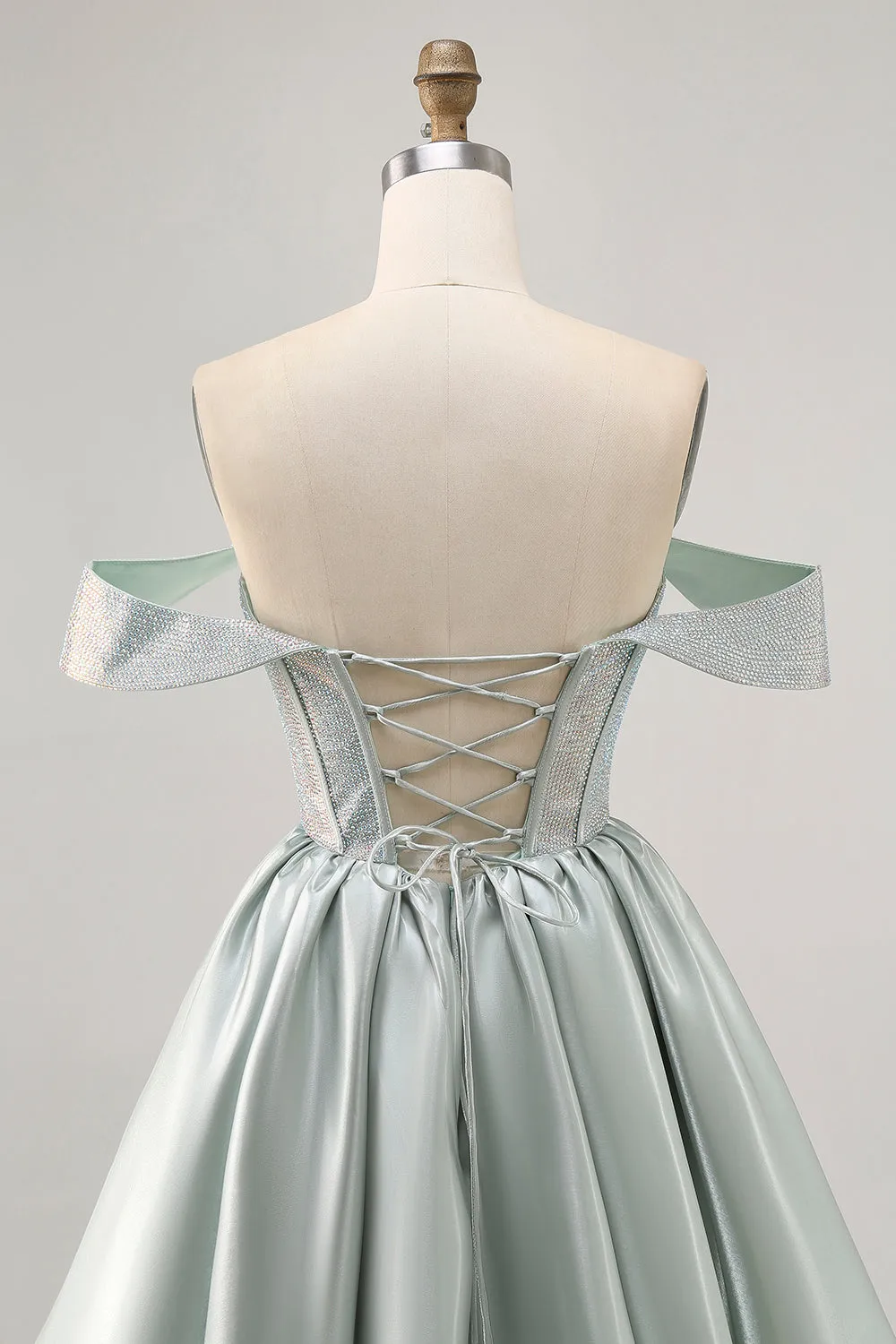 Light Green A-Line Off The Shoulder Corset Homecoming Dress with Beading sold by Zapaka product image thumbnail 5