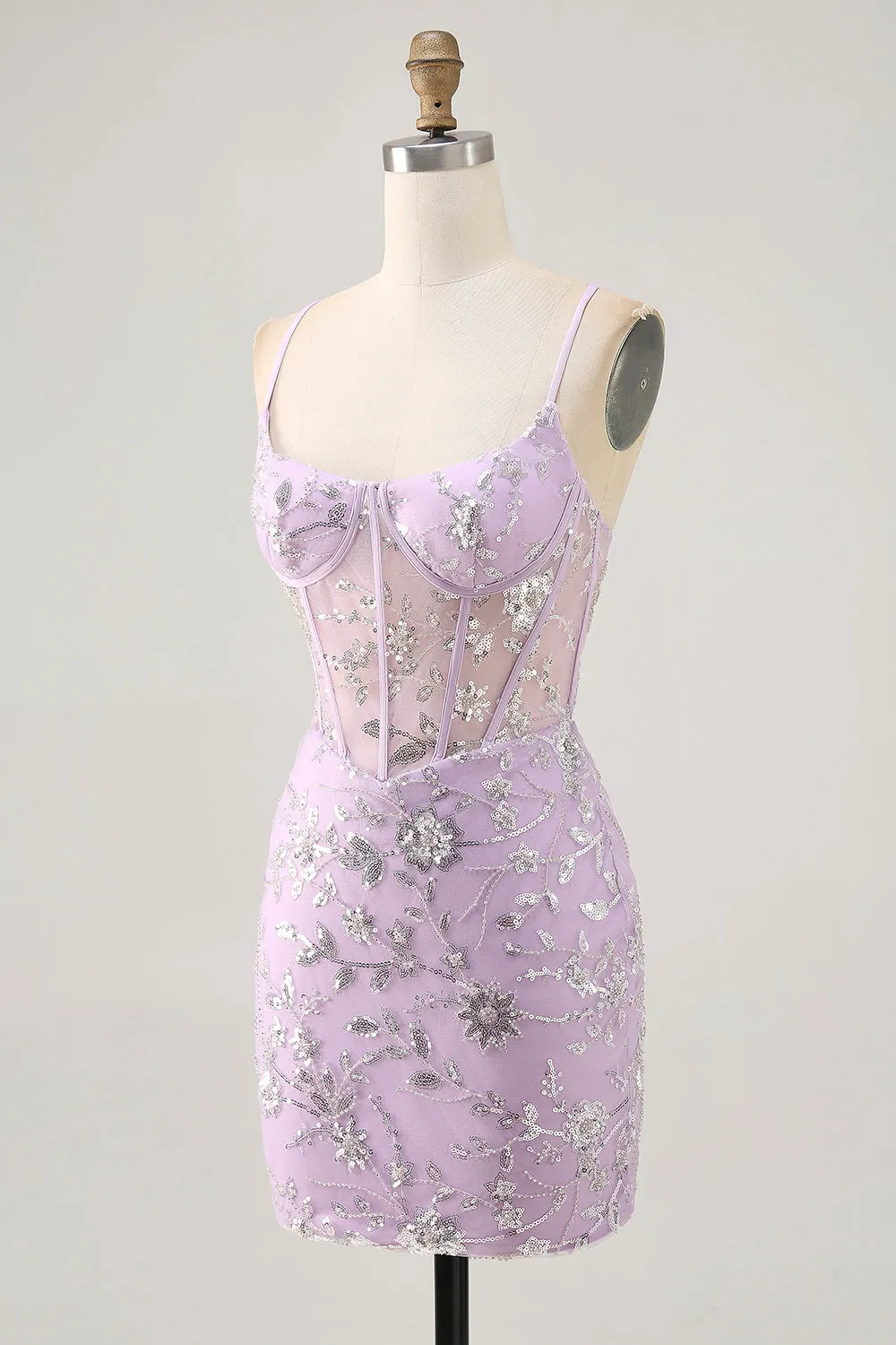Lilac Corset Sequins Tight Short Homecoming Dress sold by Zapaka product image thumbnail 3