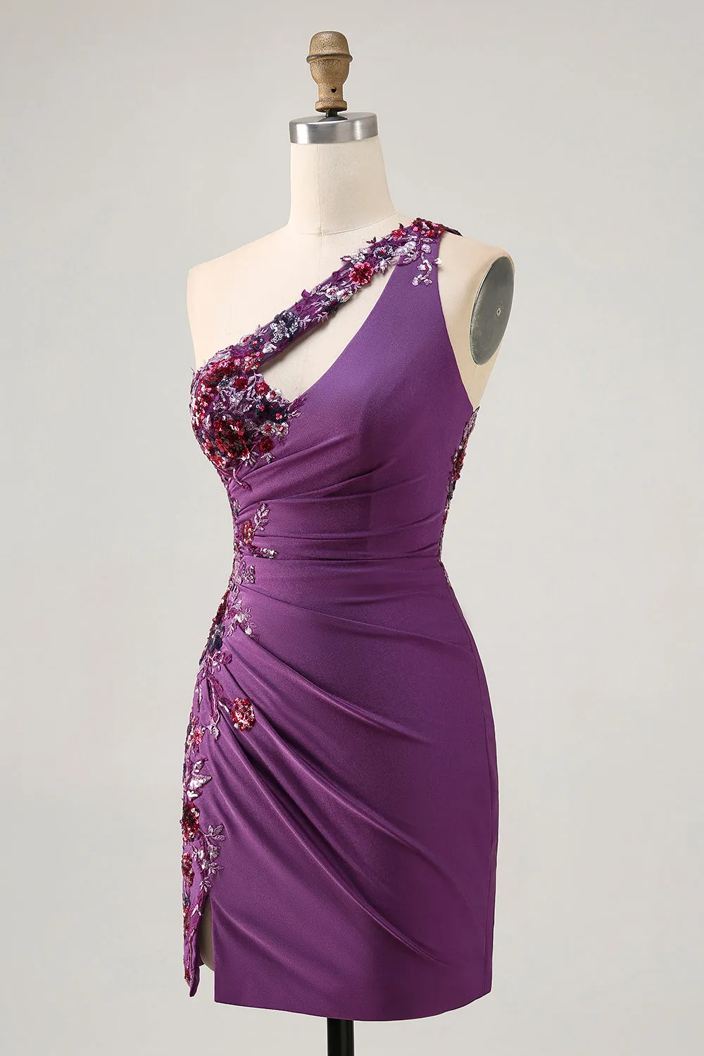 Dark Purple One Shoulder Sequins Bodycon Homecoming Dress with Slit sold by Zapaka product image thumbnail 3