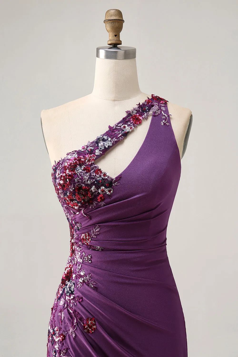 Dark Purple One Shoulder Sequins Bodycon Homecoming Dress with Slit sold by Zapaka product image thumbnail 4