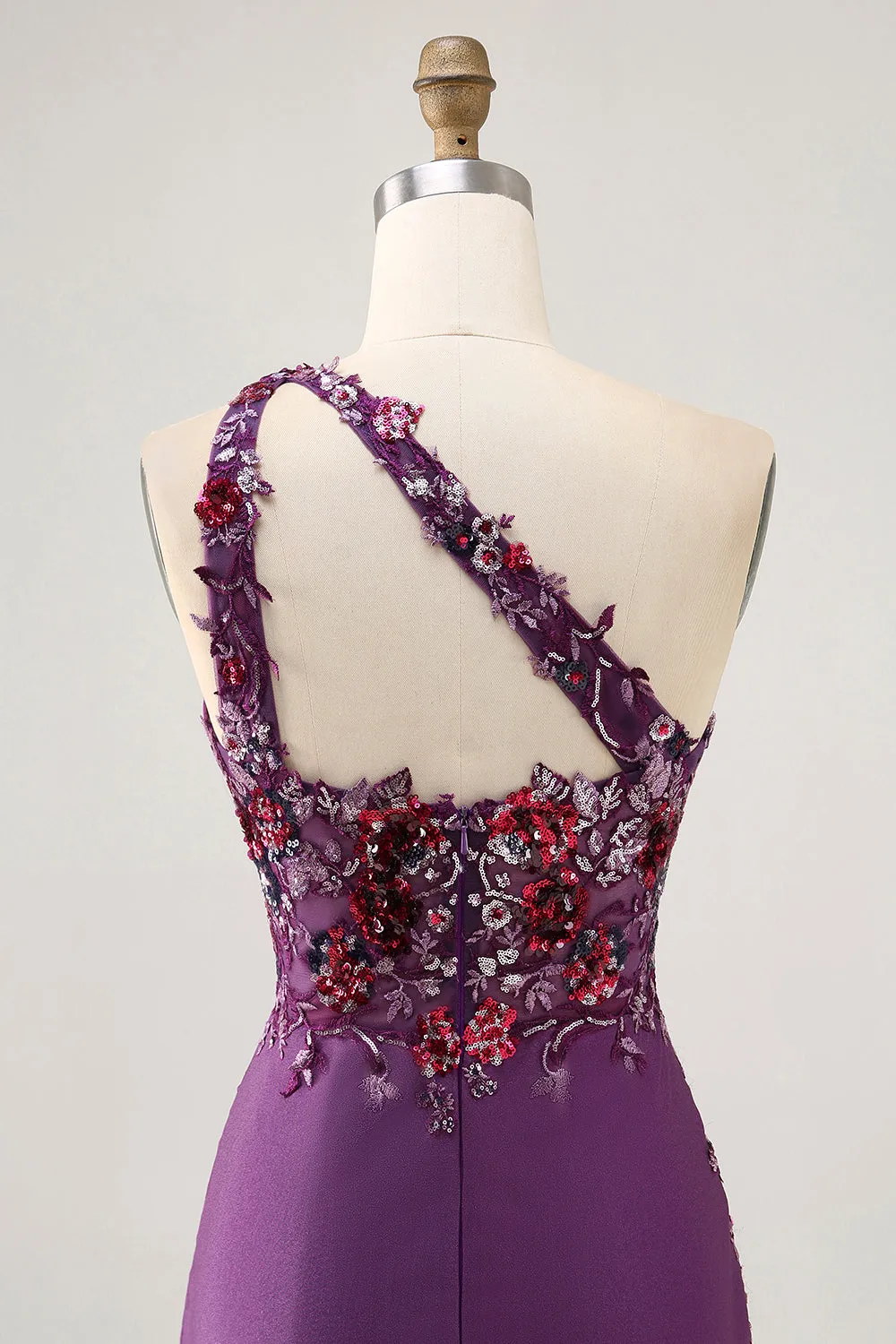 Dark Purple One Shoulder Sequins Bodycon Homecoming Dress with Slit sold by Zapaka product image thumbnail 5
