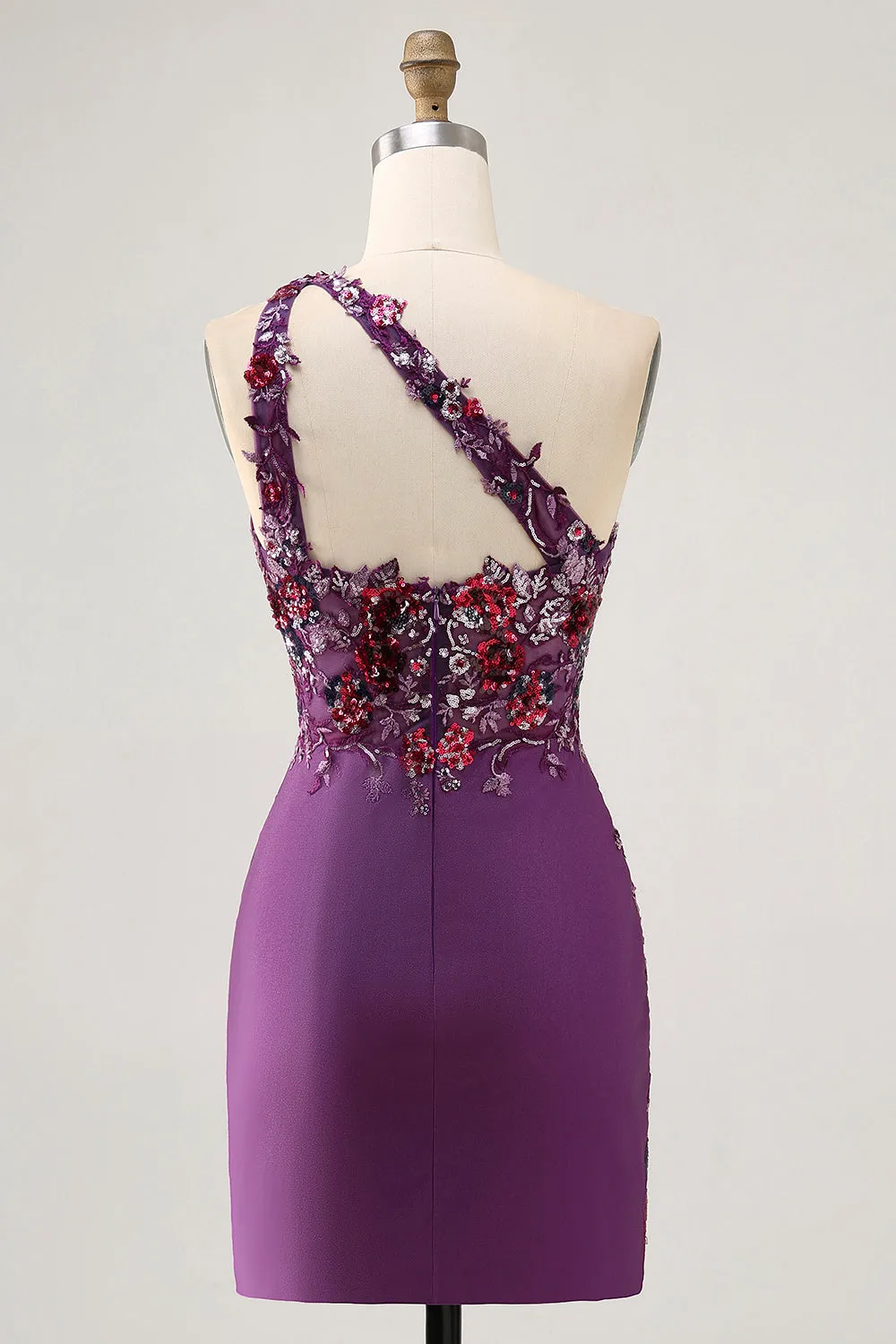 Dark Purple One Shoulder Sequins Bodycon Homecoming Dress with Slit sold by Zapaka product image thumbnail 2