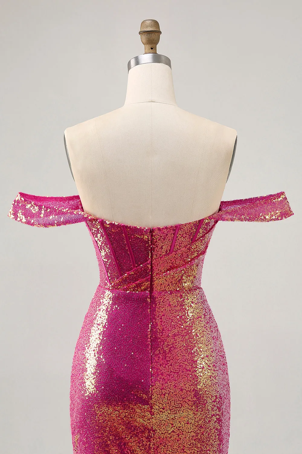 Sparkly Fuchsia Off The Shoulder Bodycon Sequins Homecoming Dress sold by Zapaka product image thumbnail 5