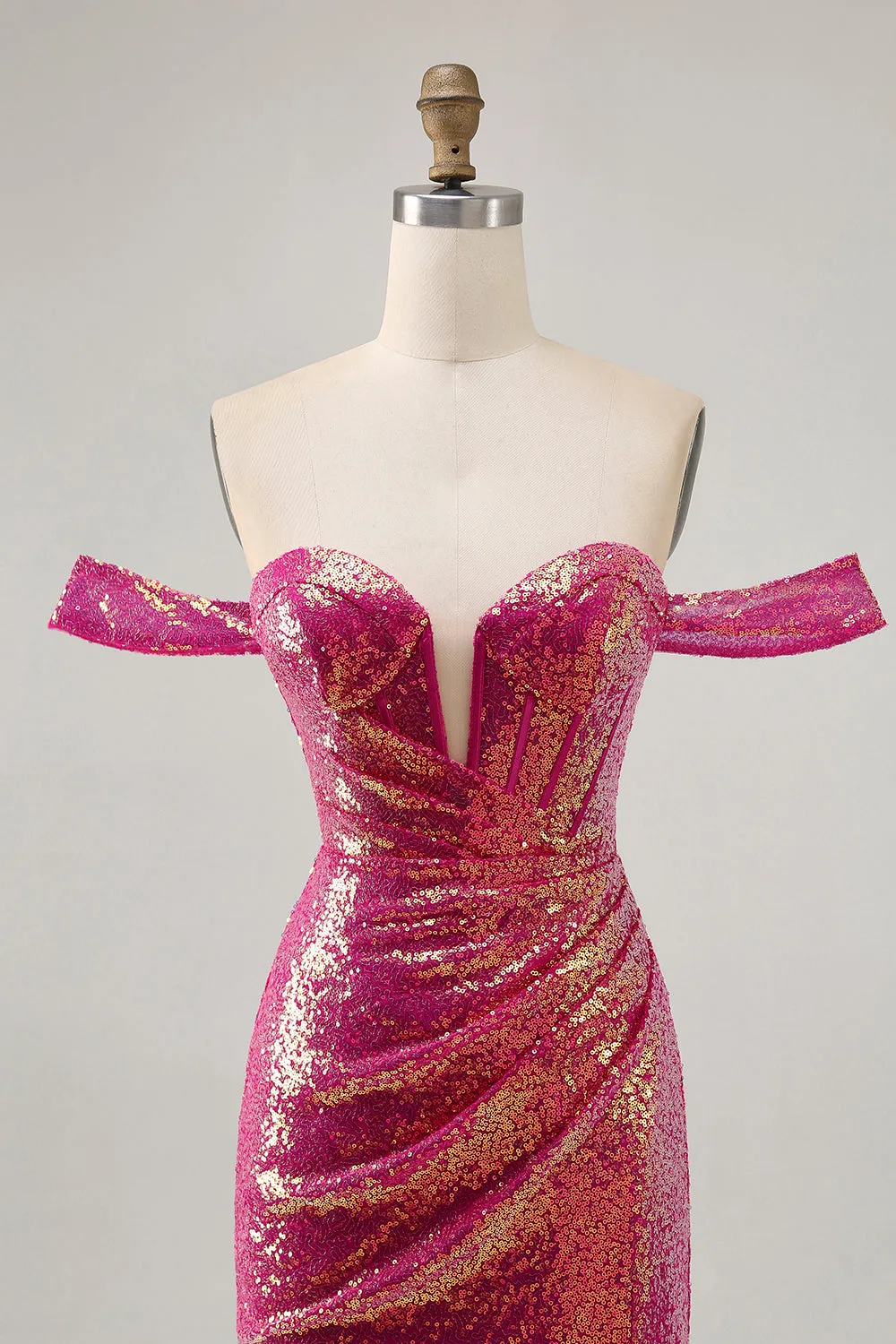 Sparkly Fuchsia Off The Shoulder Bodycon Sequins Homecoming Dress sold by Zapaka product image thumbnail 4