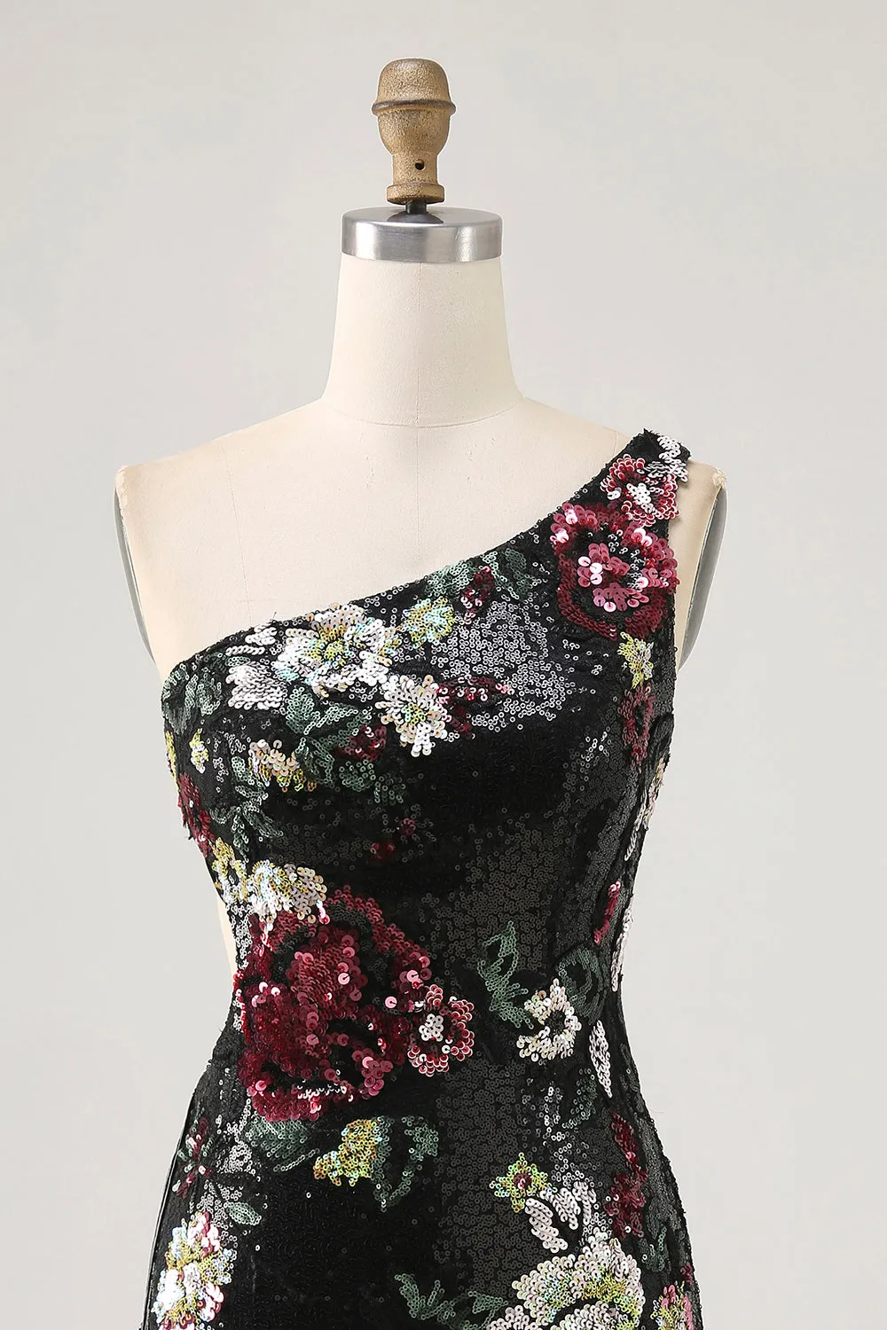 Black Flower Bodycon Sequin One Shoulder Homecoming Dress sold by Zapaka product image thumbnail 4