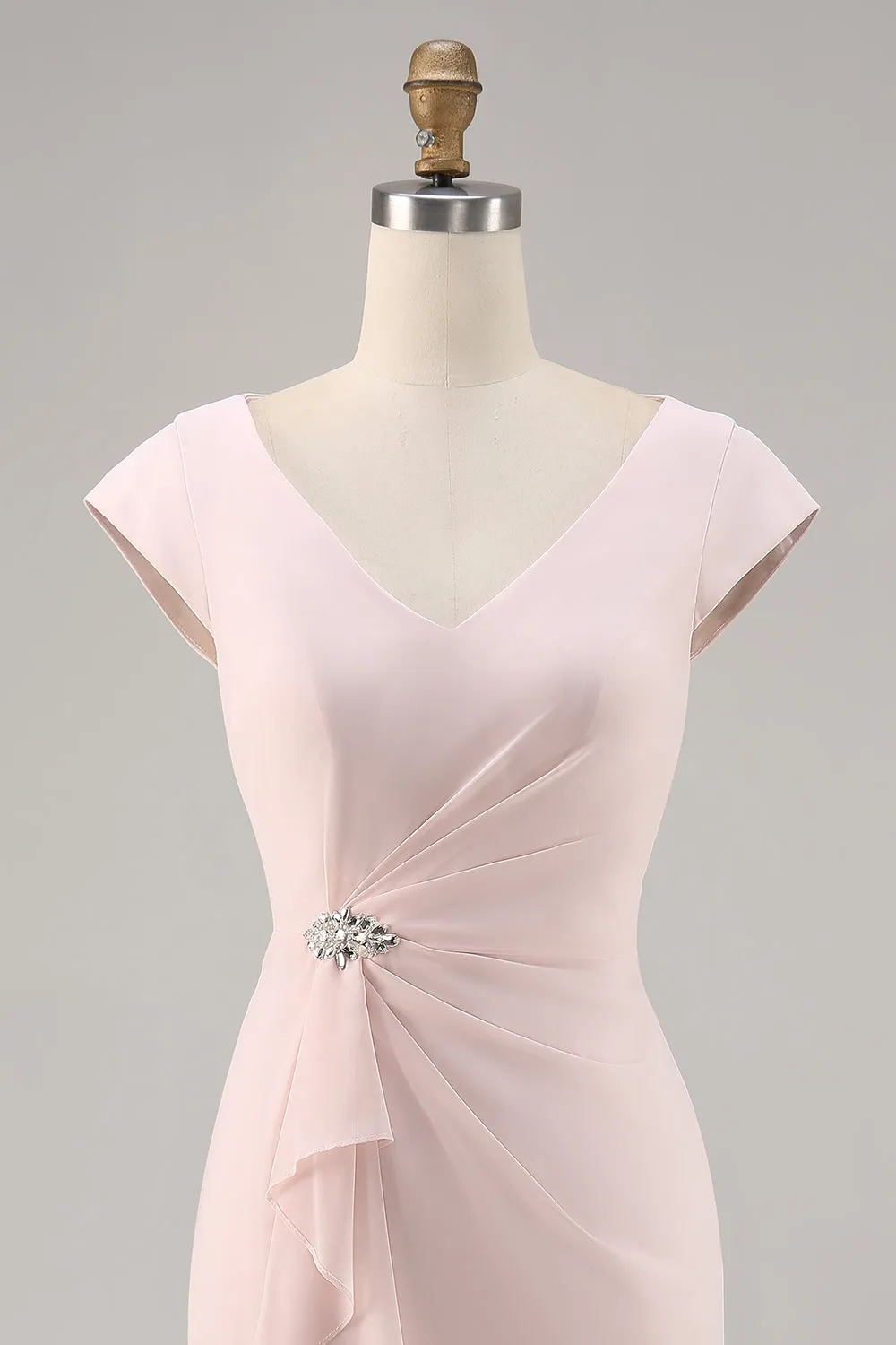 Candy Pink Bodycon V Neck Midi Mother of Bride Dress with Ruffles sold by Zapaka product image thumbnail 4