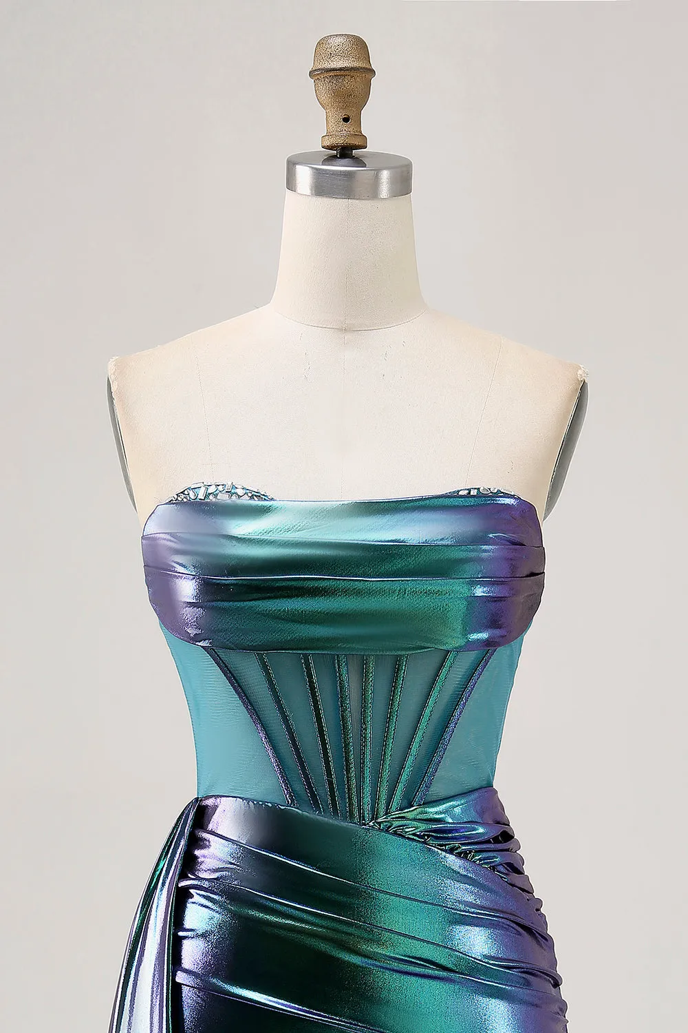 Metallic Green Corset Ruched Bodycon Short Homecoming Dress sold by Zapaka product image thumbnail 4