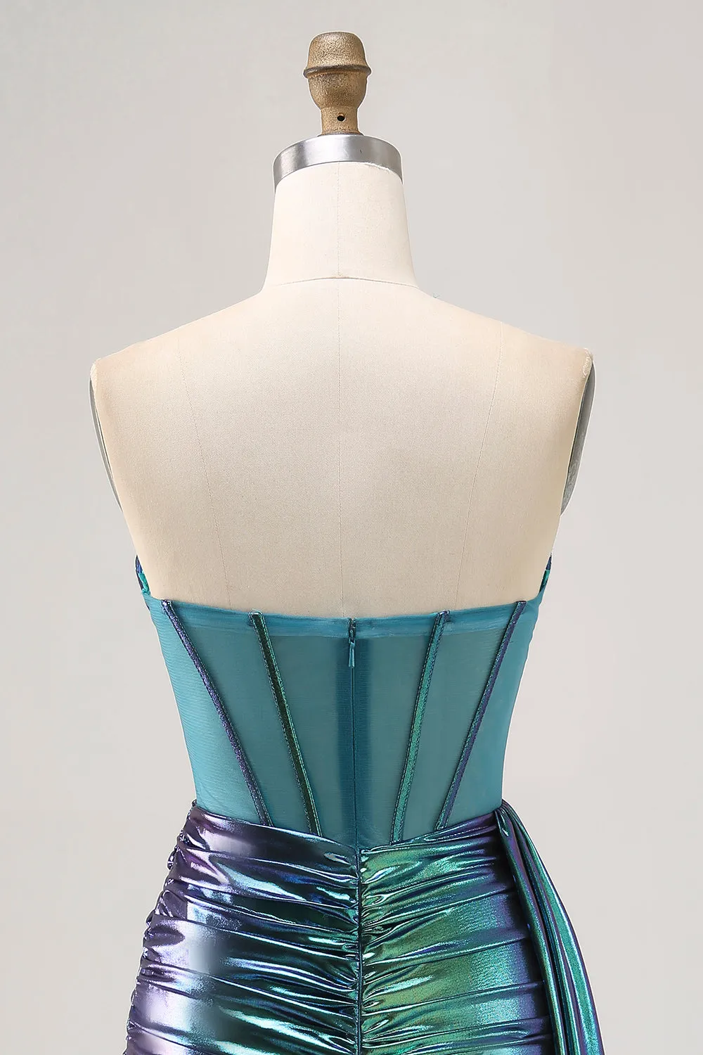 Metallic Green Corset Ruched Bodycon Short Homecoming Dress sold by Zapaka product image thumbnail 5