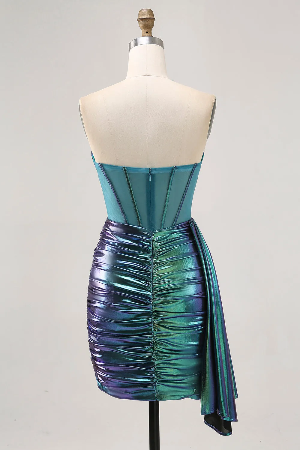 Metallic Green Corset Ruched Bodycon Short Homecoming Dress sold by Zapaka product image thumbnail 2