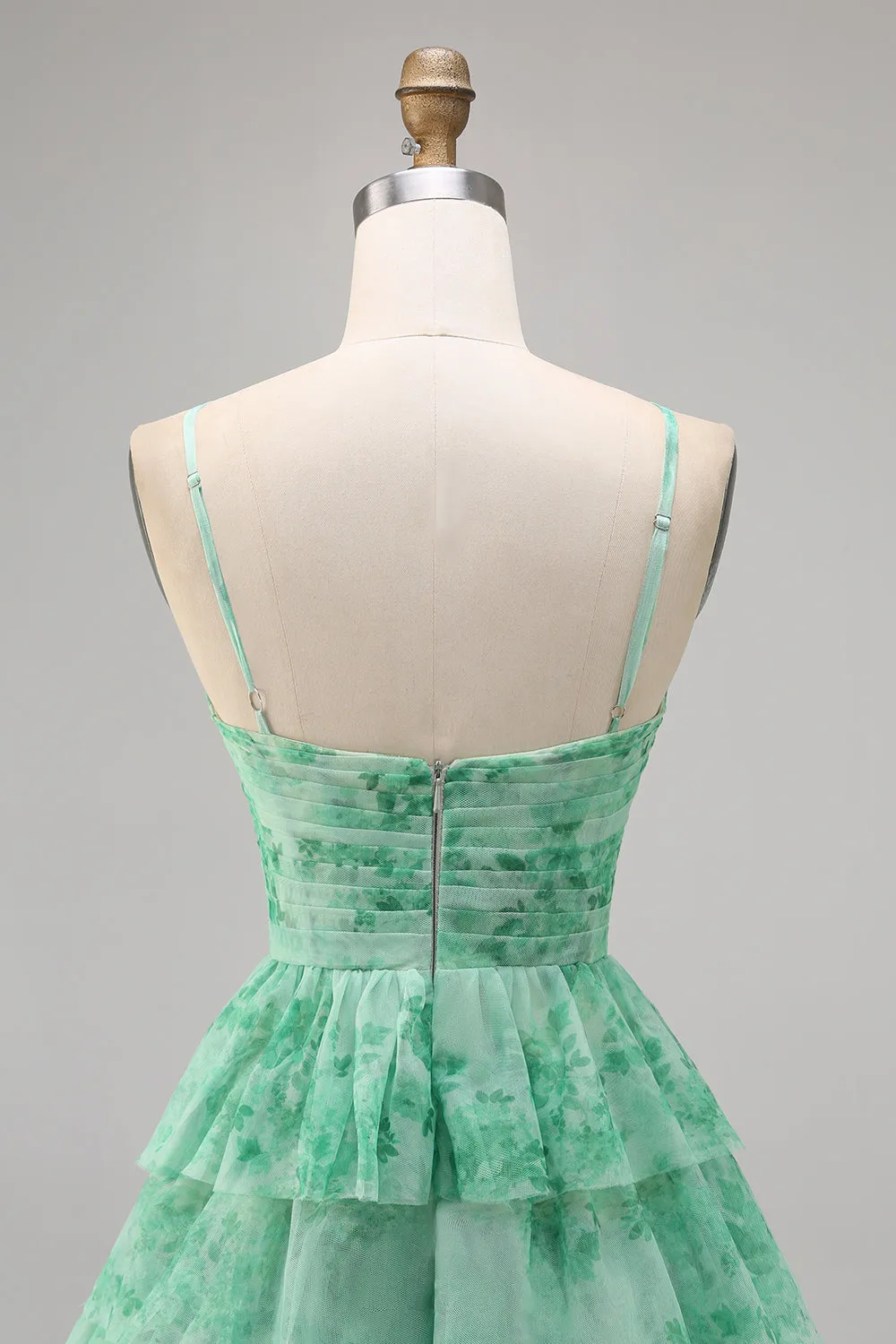 Green Floral Tiered Keyhole A Line Short Homecoming Dress sold by Zapaka product image thumbnail 5