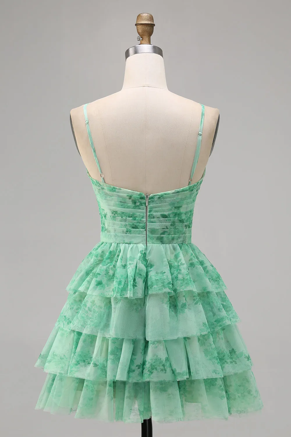 Green Floral Tiered Keyhole A Line Short Homecoming Dress sold by Zapaka product image thumbnail 2