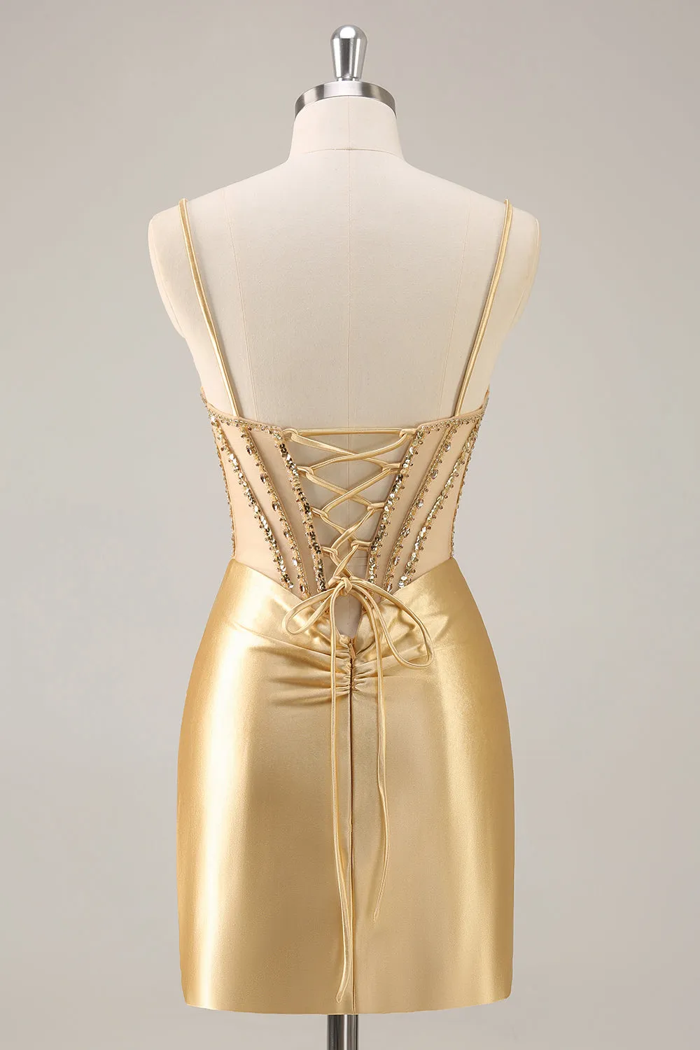 Golden Corset Bodycon Tight Beaded Short Homecoming Dress sold by Zapaka product image thumbnail 2