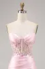 Candy Pink Satin Bodycon Short Corset Homecoming Dress with Appliques sold by Zapaka