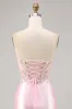 Candy Pink Satin Bodycon Short Corset Homecoming Dress with Appliques sold by Zapaka
