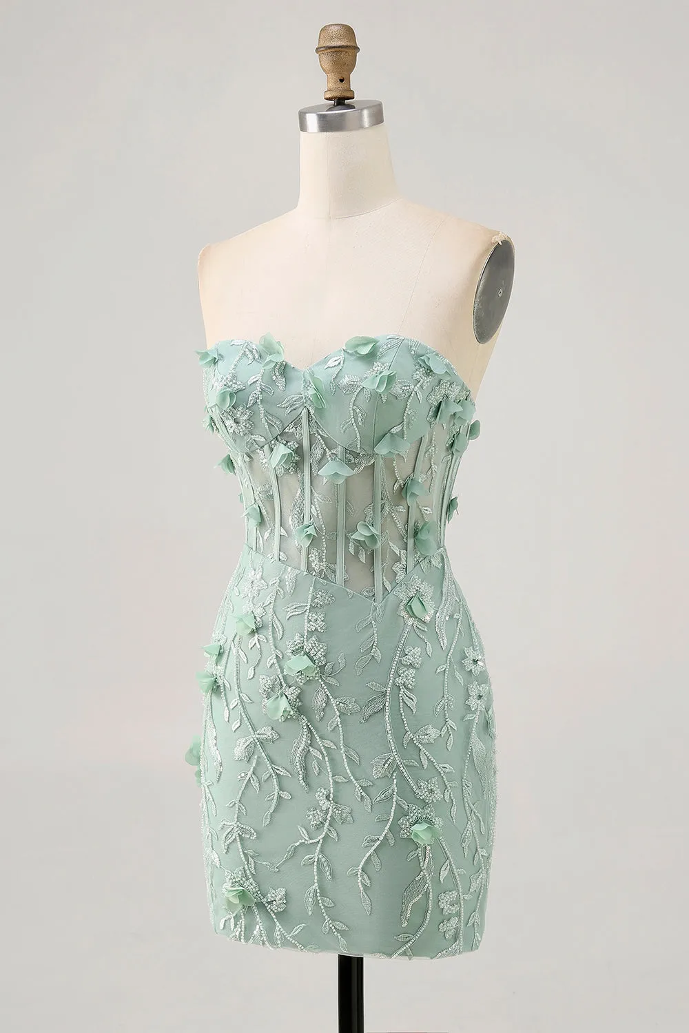 Sage Sweetheart Corset Appliqued Short Homecoming Dress sold by Zapaka product image thumbnail 3