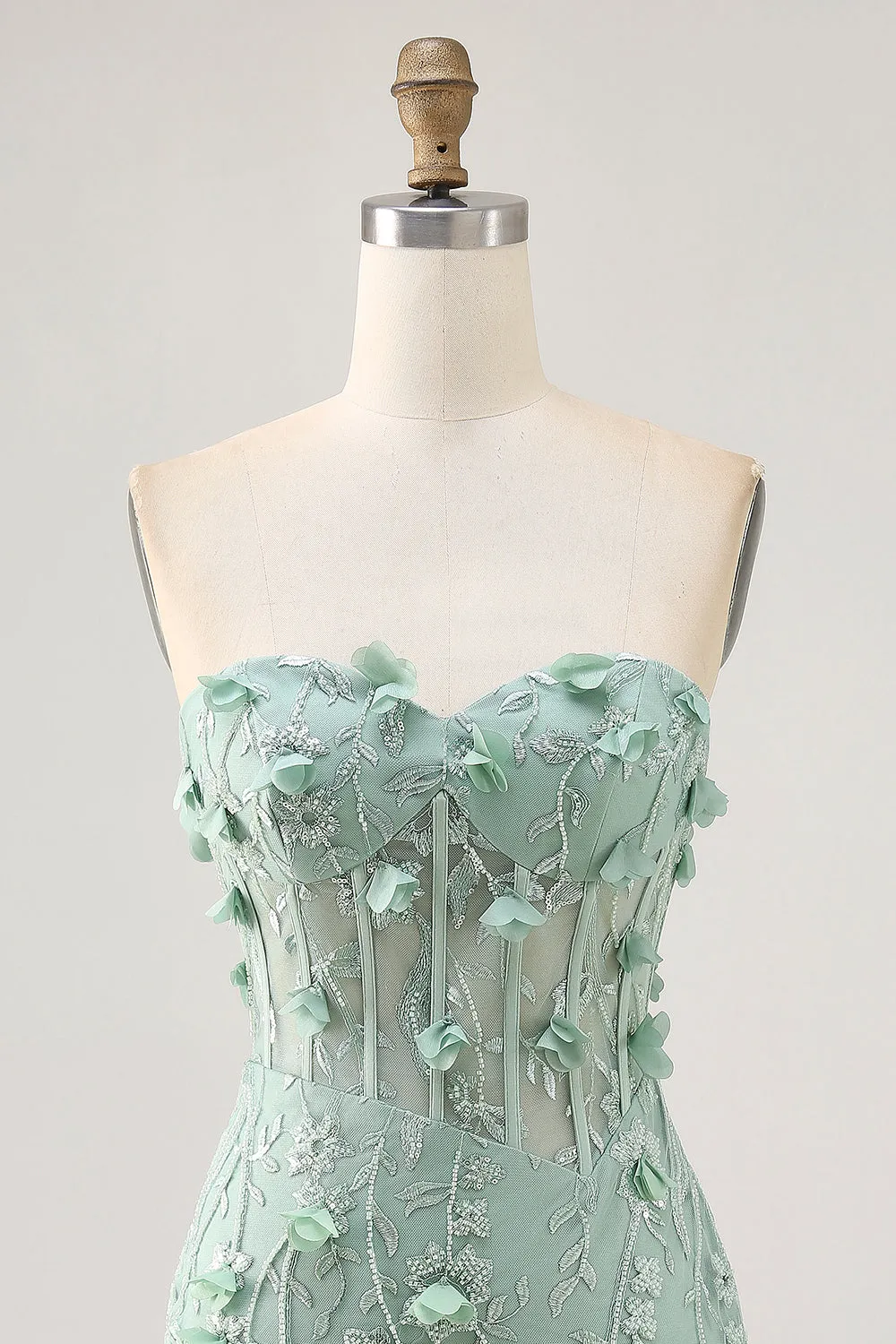 Sage Sweetheart Corset Appliqued Short Homecoming Dress sold by Zapaka product image thumbnail 4