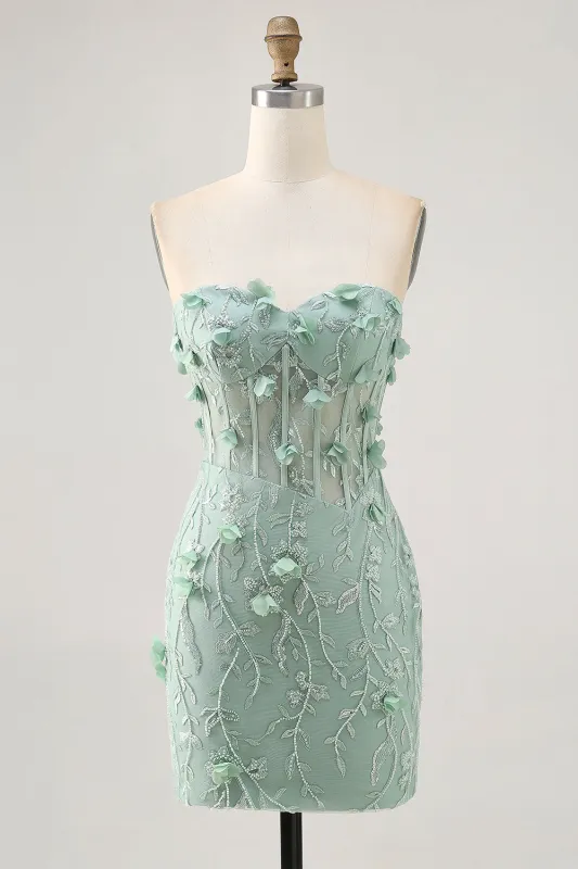 Sage Sweetheart Corset Appliqued Short Homecoming Dress sold by Zapaka