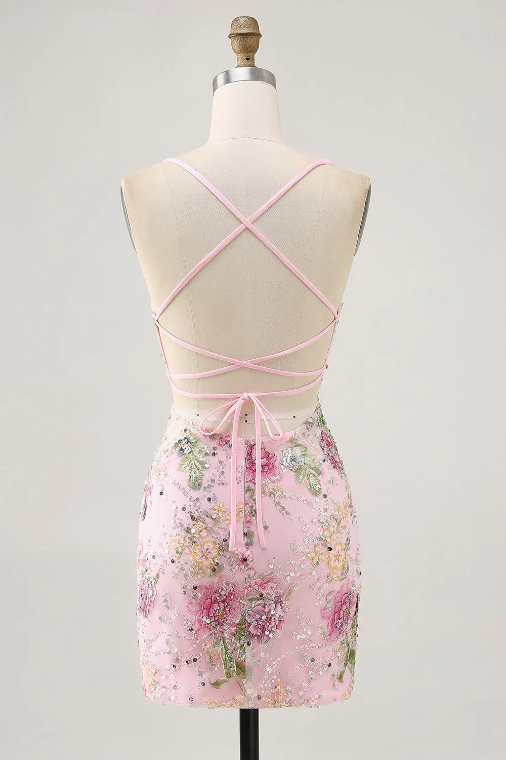 Pink Bodycon Short Floral Homecoming Dress with Sequins sold by Zapaka product image thumbnail 2