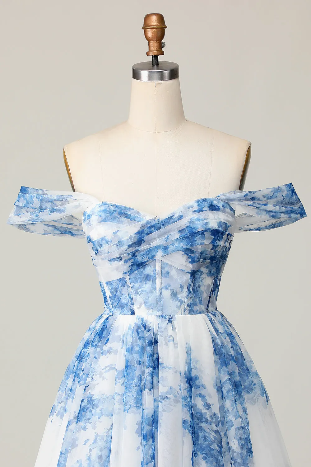White Blue Flower Off the Shoulder A Line Short Homecoming Dress sold by Zapaka product image thumbnail 4