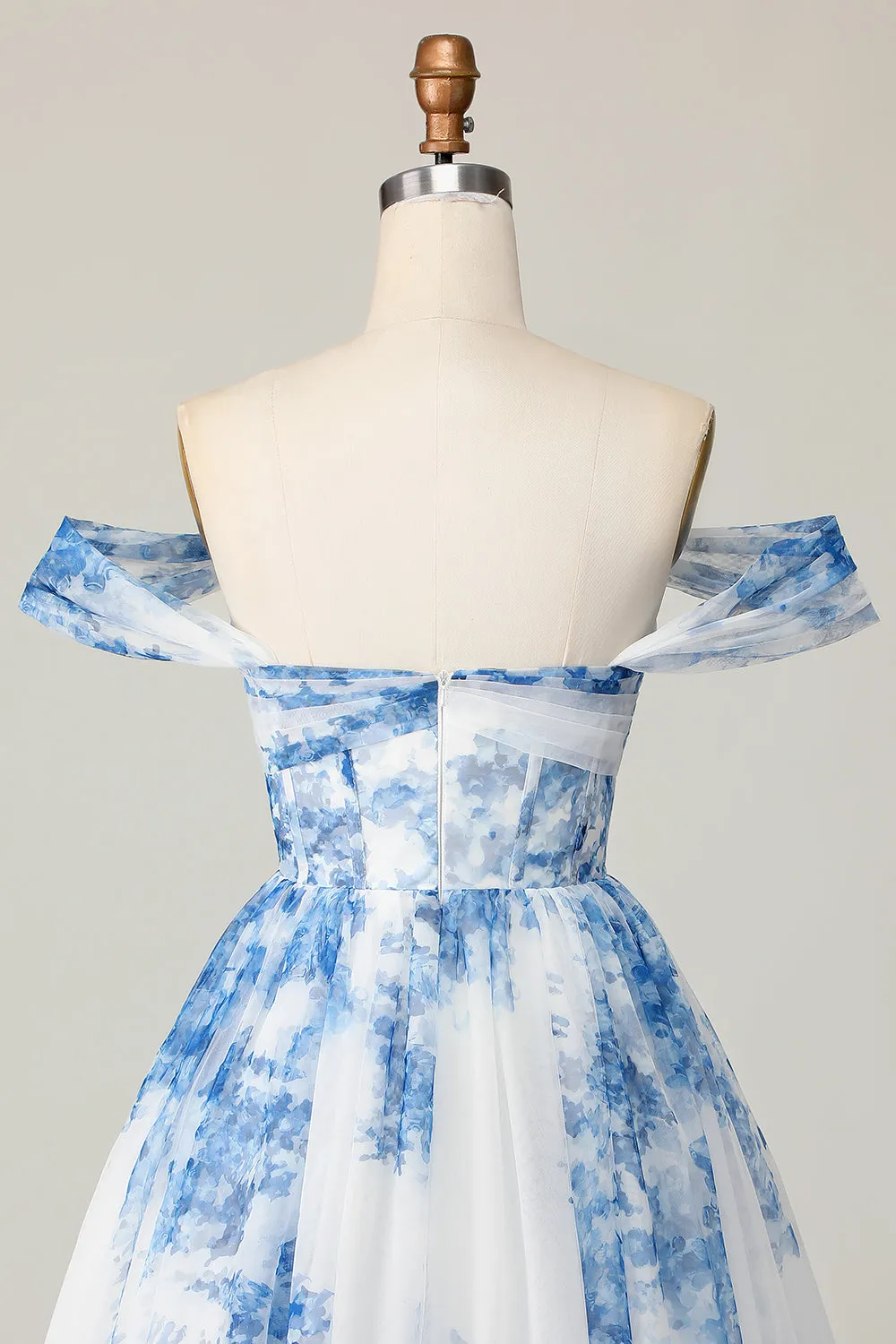 White Blue Flower Off the Shoulder A Line Short Homecoming Dress sold by Zapaka product image thumbnail 5