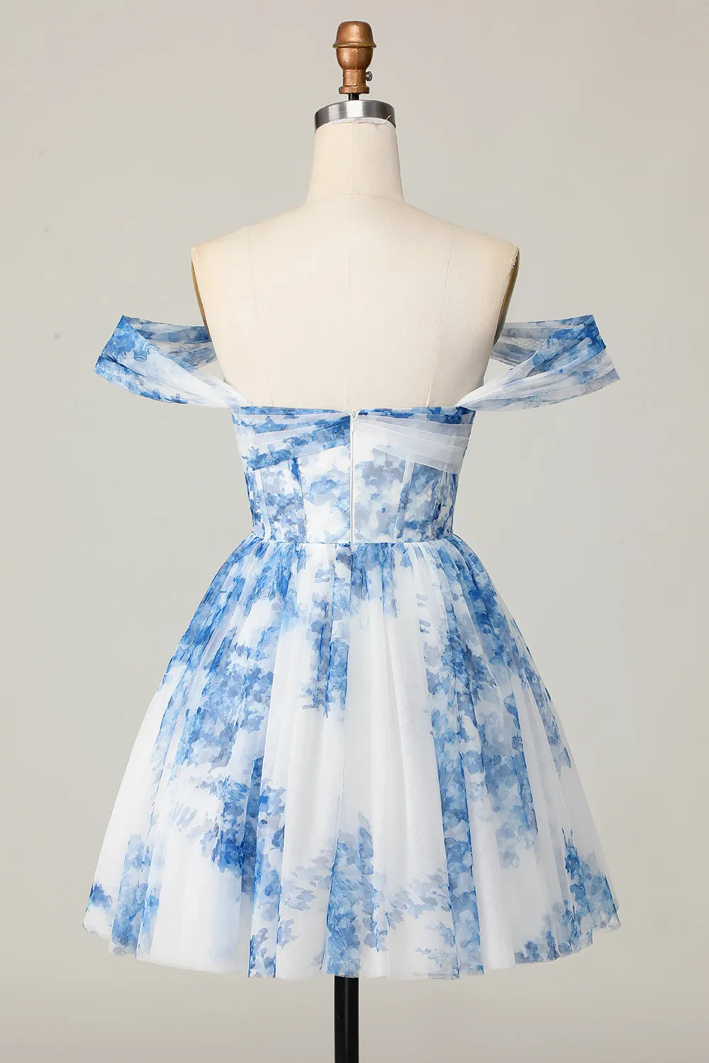White Blue Flower Off the Shoulder A Line Short Homecoming Dress sold by Zapaka product image thumbnail 2