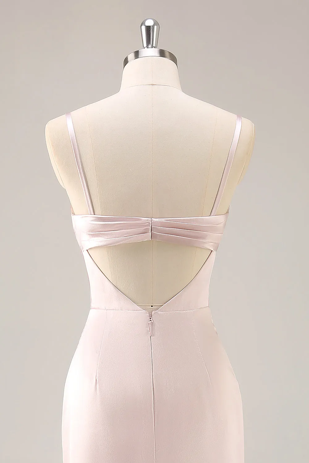 Candy Pink Satin Mermaid Ruched Long Bridesmaid Dress with Slit sold by Zapaka product image thumbnail 5