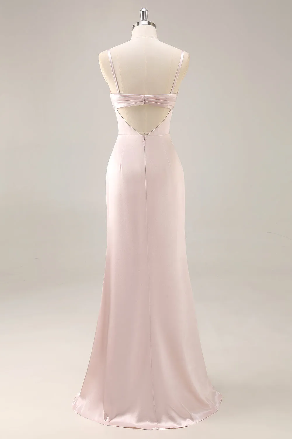 Candy Pink Satin Mermaid Ruched Long Bridesmaid Dress with Slit sold by Zapaka product image thumbnail 2