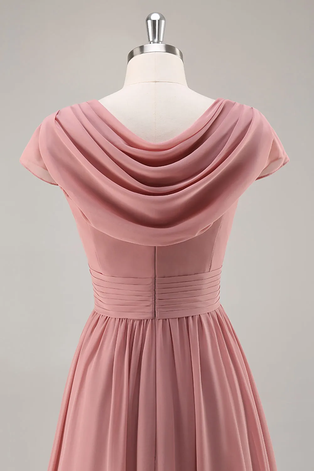 Dusty Rose V-Neck Ruched Chiffon Long Bridesmaid Dress with Drape sold by Zapaka product image thumbnail 5
