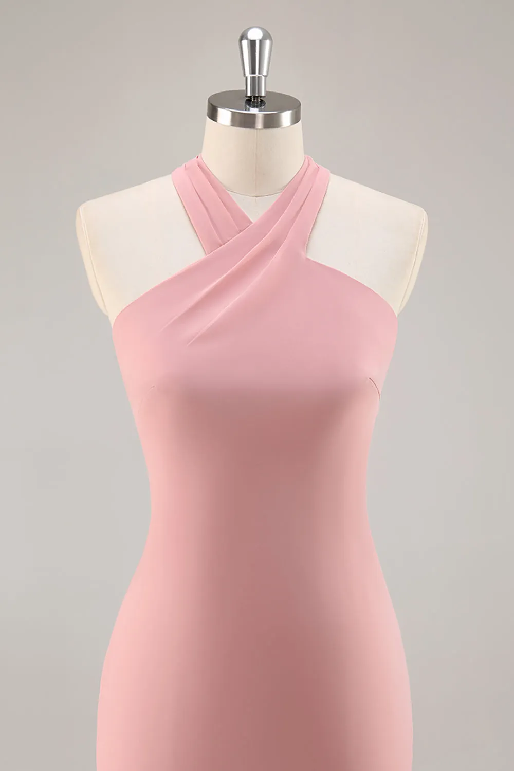 Blush Halter Mermaid Chiffon Long Bridesmaid Dress with Bow sold by Zapaka product image thumbnail 4