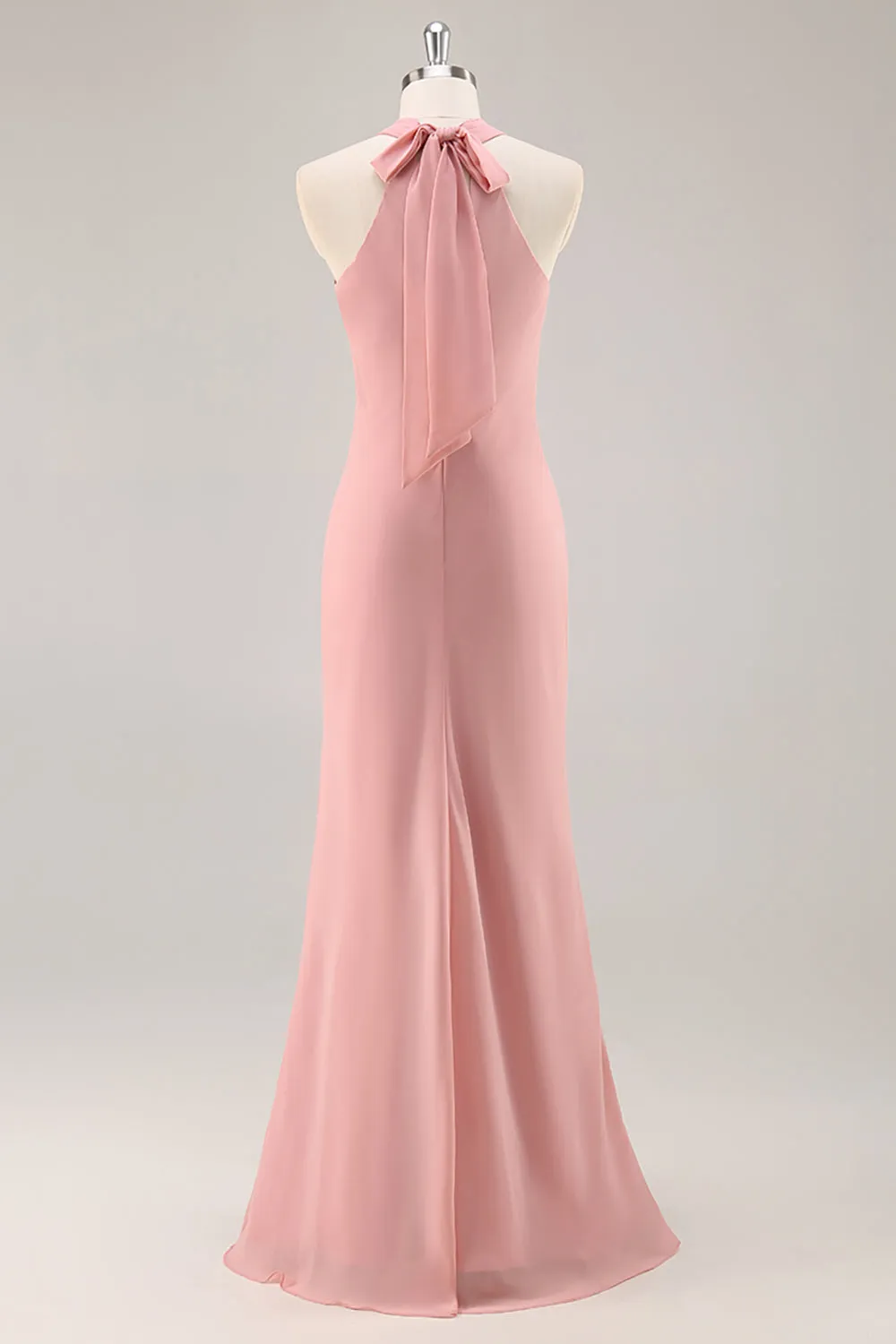 Blush Halter Mermaid Chiffon Long Bridesmaid Dress with Bow sold by Zapaka product image thumbnail 2